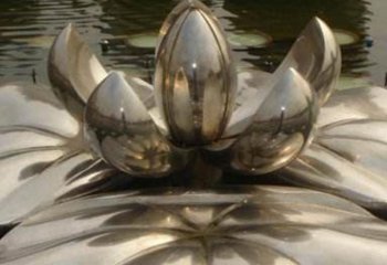 荷花雕塑-公园池塘盛开的不锈钢荷花喷泉雕塑