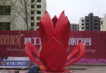 花朵雕塑-彩绘不锈钢广场红色花朵雕塑
