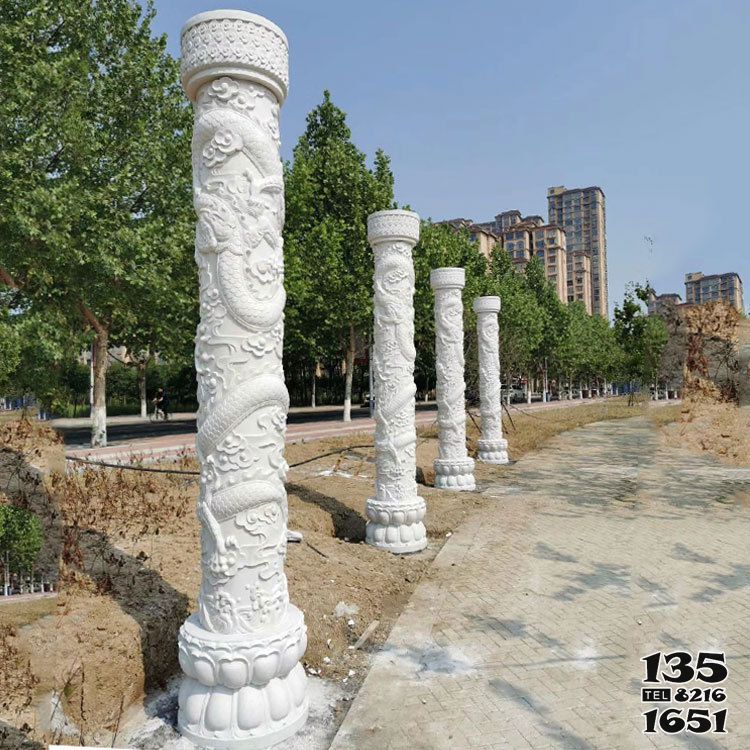 龙柱雕塑-花园景观摆放中国龙纹大理石柱雕刻高清图片