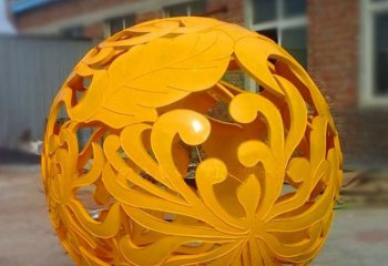 镂空球雕塑-户外玻璃钢创意镂空鎏金镂空球雕塑