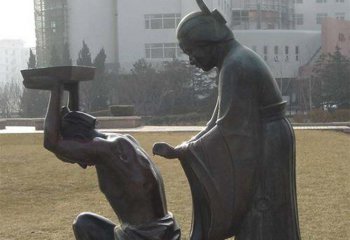 民俗雕塑-学院草坪摆放岳母刺字人物玻璃钢仿铜雕塑