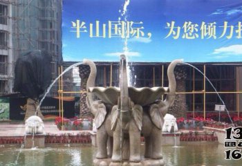 喷泉雕塑-企业景观花岗岩小象喷水喷泉雕塑