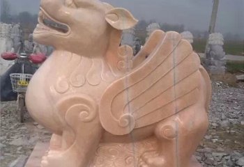 貔貅雕塑-酒店门口大型动物景观晚霞红石雕貔貅雕塑