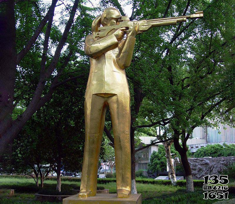 射击雕塑-公园广场不锈钢射击运动员雕塑高清图片