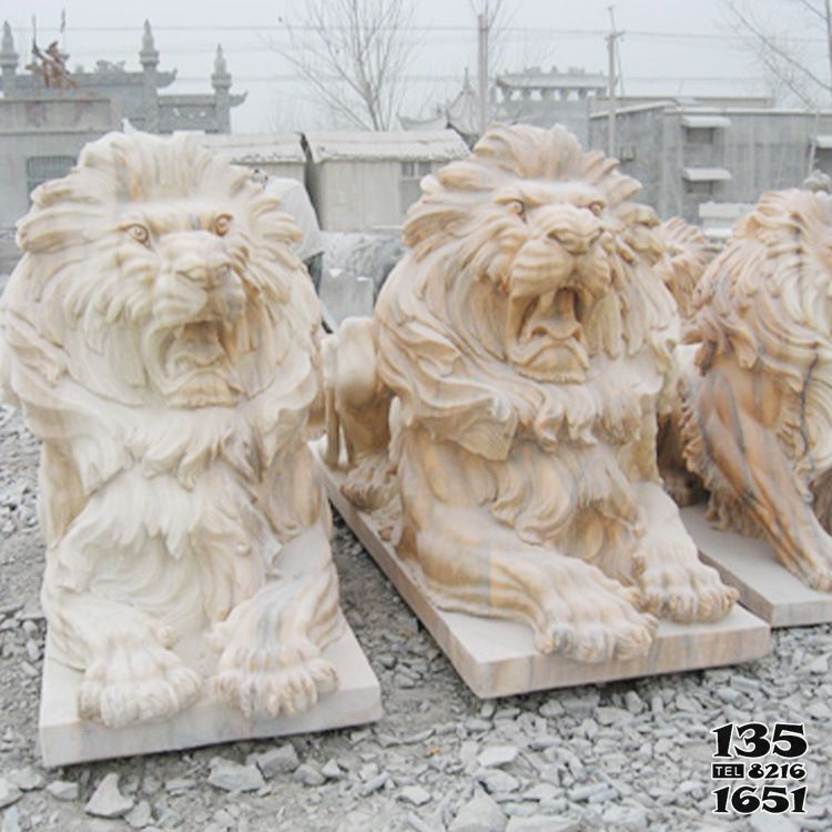 狮子雕塑-公园动物园大型汉白玉石雕仿真动物狮子雕塑高清图片