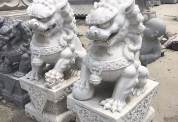狮子雕塑-寺院汉白玉石雕大门口看护的石狮子雕塑