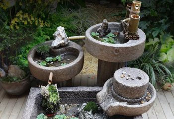 石槽雕塑-老旧石槽鱼缸石头鱼池水缸养鱼花盆户外庭院石磨青石流水景观