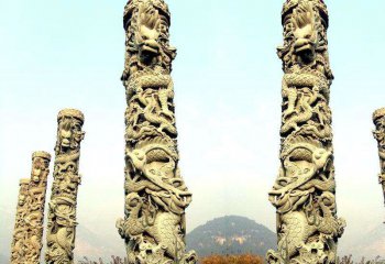 石柱雕塑-古人墓园户外装饰摆放浮雕龙砂岩雕塑
