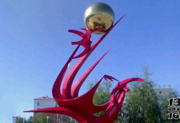 腾飞雕塑-城市广场不锈钢喷漆红色的腾飞雕塑
