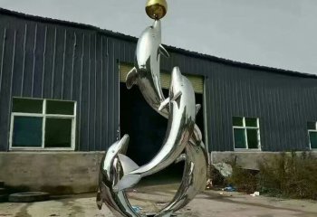海豚雕塑-不锈钢镜面玩耍的海豚雕塑