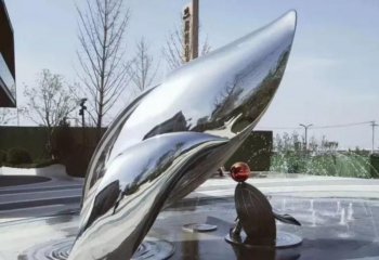 海豚雕塑-喷泉几只大小不一的不锈钢海豚雕塑