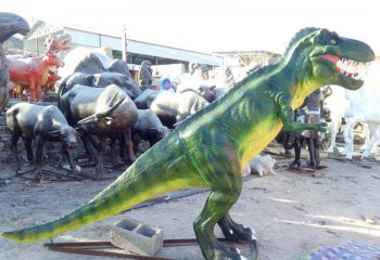 恐龙雕塑-公园景区大型仿真动物玻璃钢彩绘绿色恐龙雕塑