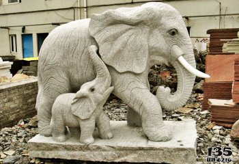 母子象雕塑-企业大理石石雕母子象雕塑