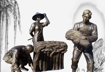 农耕雕塑-民俗农耕系列割稻子人物玻璃钢雕塑