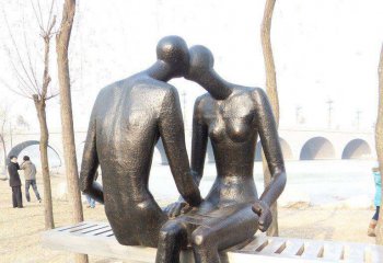 情侣雕塑-公园抽象亲吻铜雕情侣雕塑