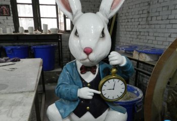 兔子雕塑-商业街一只坐着的卡通树脂兔子雕塑