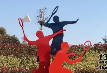羽毛球雕塑-广场摆放不锈钢剪影创意打羽毛球人物雕塑