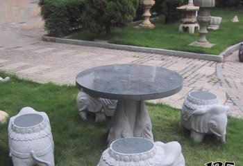 桌椅雕塑-公园景观小象花岗岩石桌凳石雕