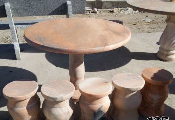 桌椅雕塑-晚霞红欧式圆桌凳公园石雕