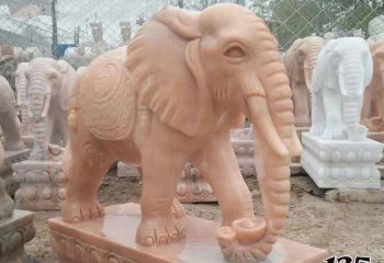 大象雕塑-户外园林景观创意晚霞红石雕大象雕塑