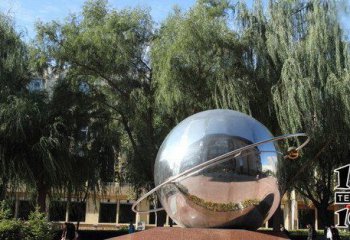 地球仪雕塑-公园创意不锈钢圆形球体镜面地球仪雕塑
