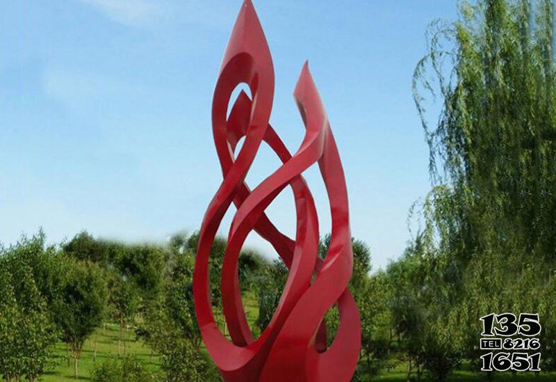 火苗雕塑-湖边草坪锻造不锈钢火苗雕塑高清图片