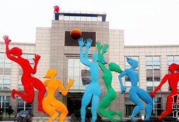 篮球雕塑-公园彩绘不锈钢打篮球的女孩雕塑