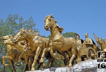 马车雕塑-博物馆广场仿古漆金黄铜马车雕塑