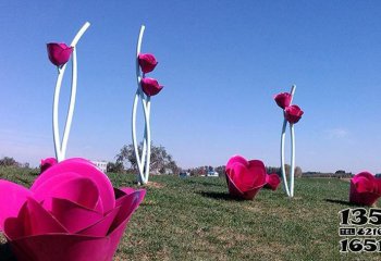 玫瑰花雕塑-公园草坪摆放不锈钢彩色仿真玫瑰花雕塑