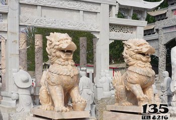 麒麟雕塑-故宫门口晚霞红石雕神兽麒麟雕塑