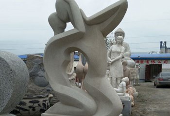情侣雕塑-广场石雕抽象亲吻的情侣雕塑