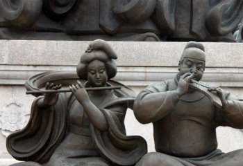 吹奏雕塑-公园吹奏乐器的唐代人物铜雕吹奏雕塑