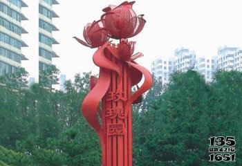 玫瑰花雕塑-小区公园摆放不锈钢抽象玫瑰花雕塑