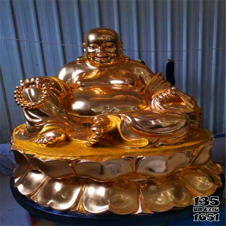 弥勒佛雕塑-不锈钢喷金烤漆家居供奉神佛弥勒佛雕塑高清图片