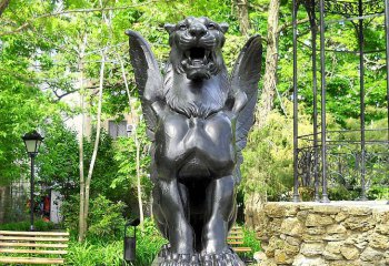 狮子雕塑-公园不锈钢仿铜大型动物景观会飞的狮子雕塑