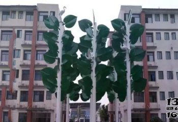 树叶雕塑-不锈钢绿色树叶小区景观雕塑
