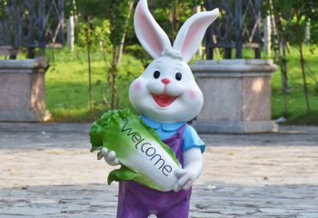 兔子雕塑-商场一只抱着白菜的玻璃钢兔子雕塑