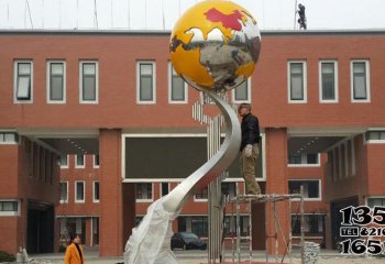 地球仪雕塑-校园抽象黄色地球仪雕塑