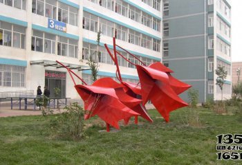 枫叶雕塑-小区不锈钢创意抽象红色枫叶雕塑