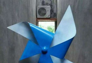 风车雕塑-儿童学校摆放蓝色不锈钢风车雕塑