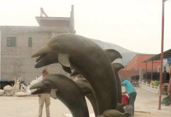 海豚雕塑-庭院多只不锈钢等待喂食的不锈钢海豚雕塑