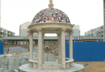 凉亭雕塑-别墅园林摆放欧式罗马柱镂空圆顶凉亭雕塑