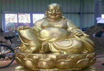 弥勒佛雕塑-景区大型不锈钢喷金鎏金坐着的弥勒佛雕塑