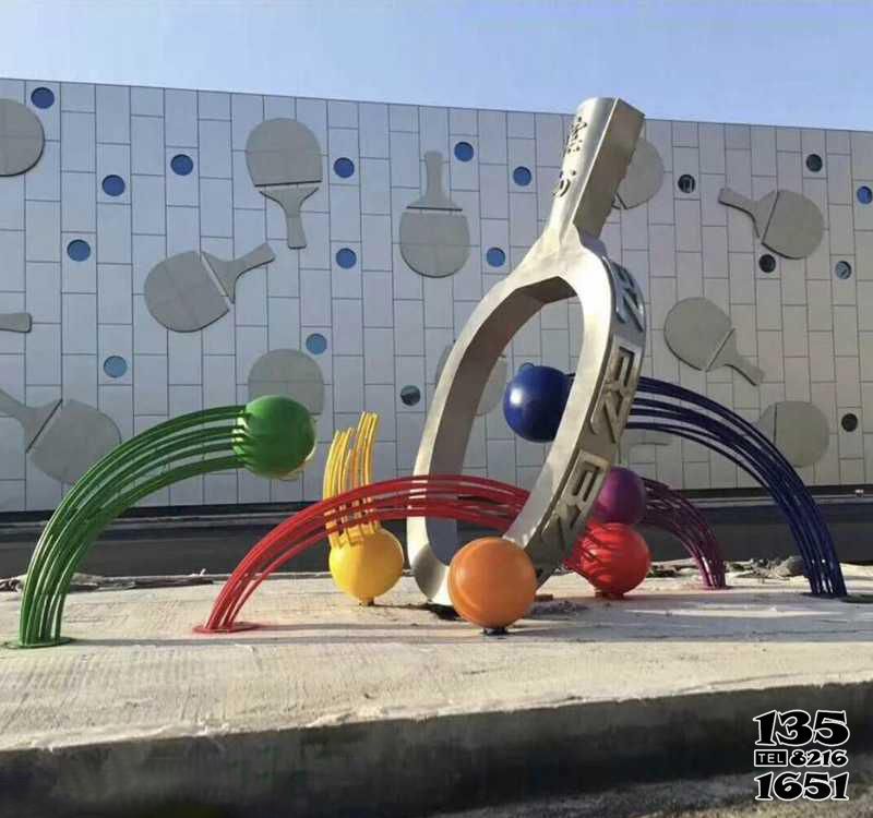 乒乓球雕塑-景区景观不锈钢创意乒乓球拍雕塑高清图片