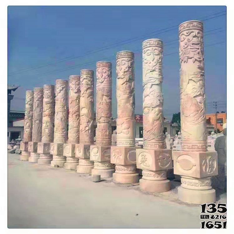 石柱雕塑-公园广场摆放晚霞红十二生肖动物浮雕石柱雕塑高清图片