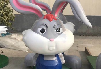 兔子雕塑-公园一只呆萌坐立的玻璃钢兔子雕塑