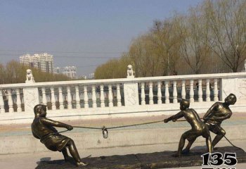 拔河雕塑-学校广场摆放儿童拔河玻璃钢雕塑