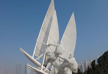 船雕塑-酒店户外网格白色玻璃钢帆船雕塑