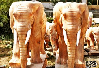 大象雕塑-户外庭院黄蜡石石雕大象雕塑
