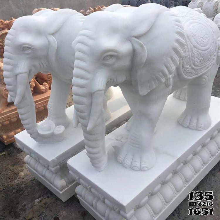 大象雕塑-户外园林景观汉白玉石雕大象雕塑高清图片